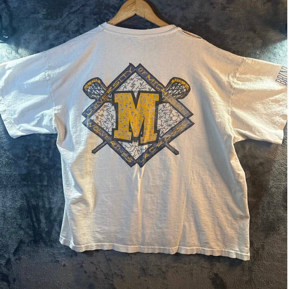VTG 90s Brine Michigan Wolverines Lacrosse Single Stitch T Shirt White Large USA